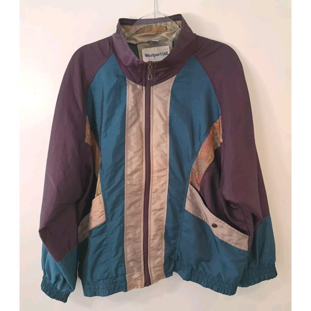 Vintage 90s Westport LTD Colorblock Womens L Windbreaker Teack Suit Jacjet Y2K‎